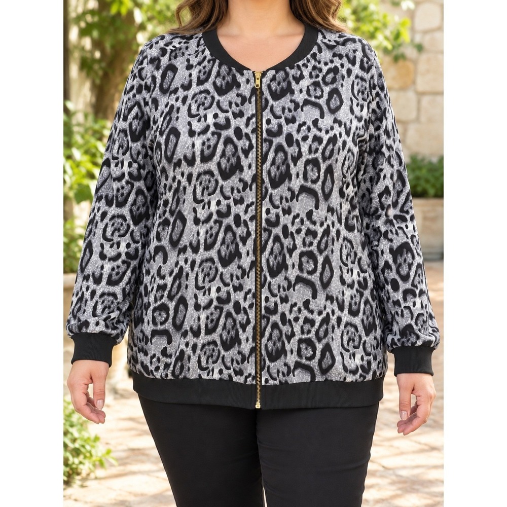 C.O.C. Clothing Obsessed Company Gray Leopard Print Bomber Jacket Curvy Fit 2XL